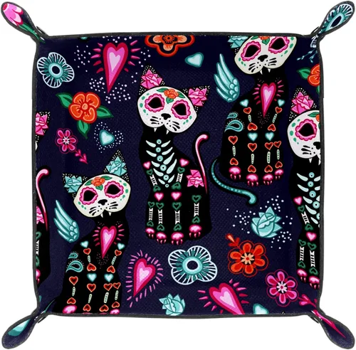 Vista 2 de Purple Cat Mexico Helloween Practical Microfiber Leather Storage Tray-Office Desk Tray Bedside Caddy Storage Organizer for Wallet Key Watch Phone