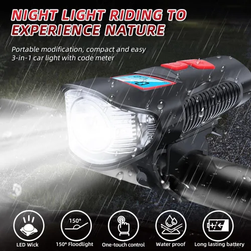 Vista 2 de Juego de 6 luces LED multifuncionales impermeables superbrillantes para bicicleta, carga USB, faro delantero de bicicleta y luz trasera trasera
