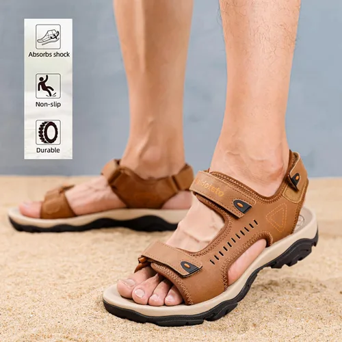 Vista 6 de Saidoteto Sandalias de senderismo para hombre con correas ajustables, puntera abierta, atléticas, deportivas, sandalias universales para playa y agua