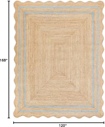 Vista 55 de Alfombra de Yute Natural Ondulada Festoneada - Corredor de Entrada Boho, Festón Estilo Granja, Blanco Roto (8'x10') Camino de entrada bohemio