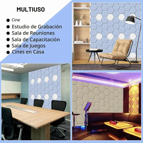 Vista 7 de SHJADE Paquete de 12 paneles acústicos autoadhesivos, acolchado hexagonal a Azul claro