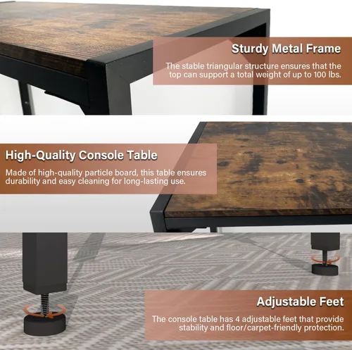 Vista 10 de Mesa consola estrecha industrial de 33 pulgadas, mesa de sofá para entrada, mesa de sofá, mesa auxiliar de entrada para pasillo, sala de estar