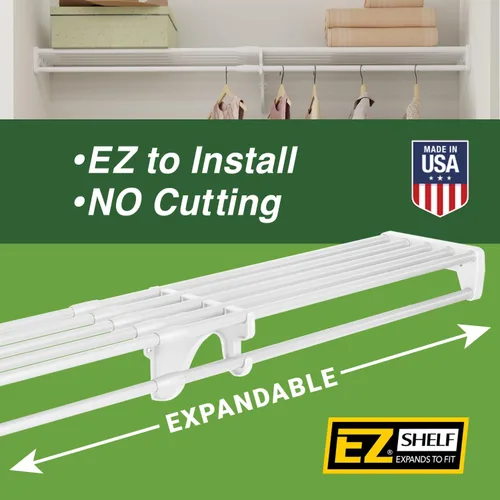 Vista 3 de EZ Shelf - Organizador de armario para caminar, paquete de 5, estantes de armario con barra para colgar (cada uno de 40.5 a 73 pulgadas) - Ampliable