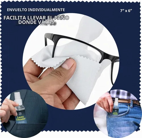 Vista 2 de Spray limpiador de lentes 2 botellas limpiadoras de lentes, con kit de 4 paños de microfibra, sin amoníaco y rayas, seguro para gafas y electrónicos