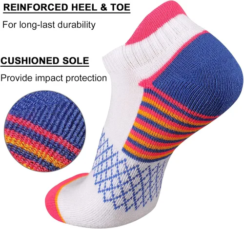 Vista 3 de eallco Calcetines de tobillo para mujer, calcetines deportivos acolchados con lengüeta, 6 pares