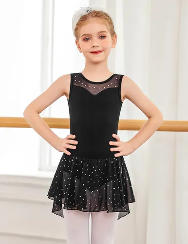 Vista 2 de Zaclotre Leotardo de baile brillante para niñas con falda Hi-Low Shiny Ballet Dance Dresses