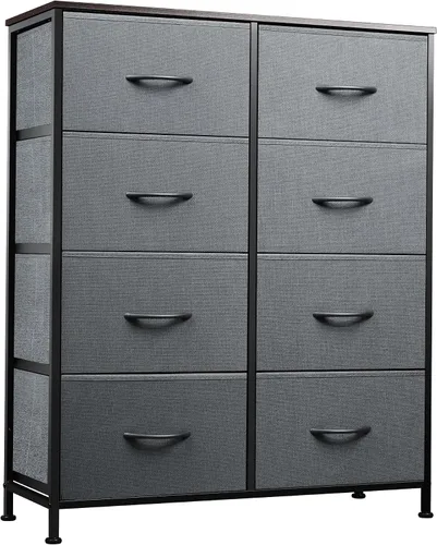 Vista 17 de WLIVE Torre de almacenamiento de tocador de 8 cajones de tela beige Bouclé para dormitorio