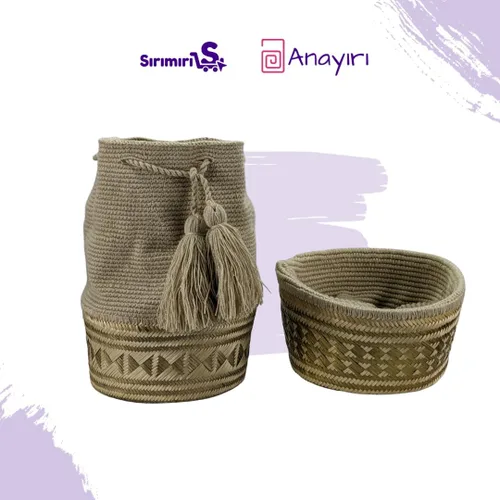 Vista 2 de Mochila tipo cesta Wayuu colombiana 100% auténtica, hecha a mano, producto artesanal, bolsa de viaje cruzada, diseño único, Mo-beige-170, Wayuu