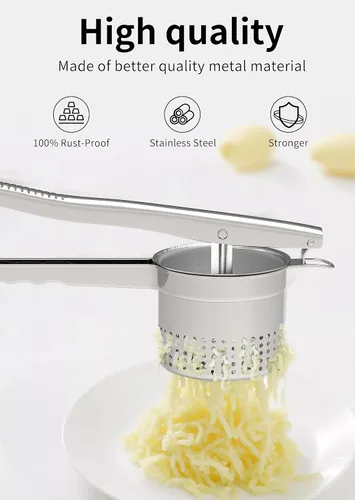 Vista 4 de GloTika Ricer de patatas grande de 15oz, triturador de patatas de acero inoxidable resistente con mango ergonómico, herramienta de cocina