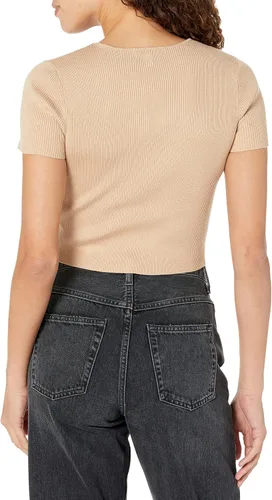 Vista 2 de Calvin Klein Camisa de manga corta acanalada con cuello redondo para mujer