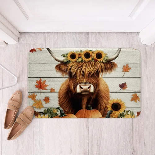Vista 18 de Erosebridal Thanksgiving Turkey Bathroom Rugs - Fall Leaves Pumpkin Bath Mat for Kids Adults, Vintage Autumn Harvest Door Mat 16 x 24 Inch Rustic