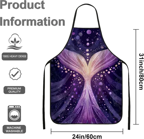 Vista 3 de Delantales fantásticos para cocinar, diseño de sirena de fantasía violeta, delantal para adultos, delantal mágico artístico lavable para limpieza