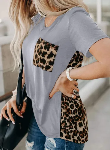 Vista 3 de Uusollecy camiseta de verano para mujer, con cuello redondo y manga corta, estampada, moderna y holgada