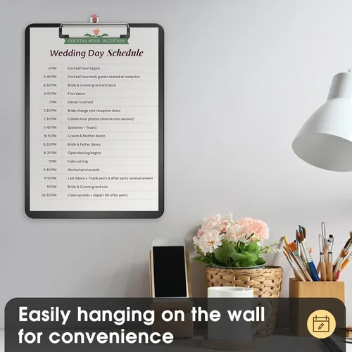 Vista 6 de Portapapeles de plástico, tablero de clip negro A4 de 8.5 x 11 pulgadas para aula, estudiantes, niños, mujeres, tamaño 9 x 12.5 pulgadas con clip