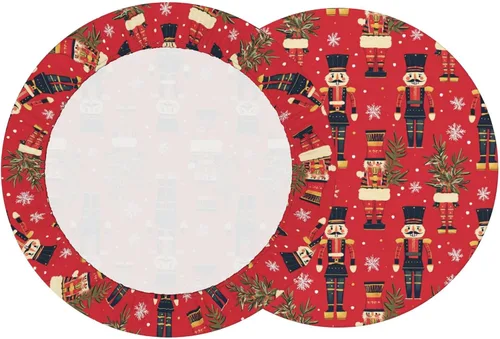 Vista 2 de Delerain Mantel redondo ajustable de Cascanueces de Navidad, mantel redondo impermeable con borde elástico, lavable, para interiores y exteriores