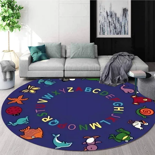 Vista 8 de Alfombra redonda para sala de juegos para niños, 3 pies, con letras coloridas del número ABC, alfombra de preescolar para guardería, aula, alfombra