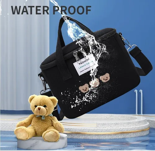 Vista 5 de Lonchera con aislamiento y diseño de oso Kawaii para mujer, lonchera kawaii, bolsa de almuerzo estética, bolsa cruzada linda para bolsa de almuerzo