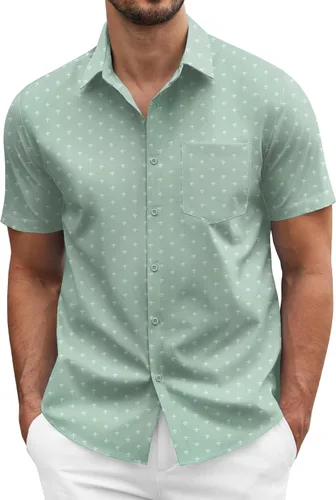 Vista 12 de COOFANDY: camisa casual de manga corta con botones para hombre, de negocios, sin doblar con bolsillo