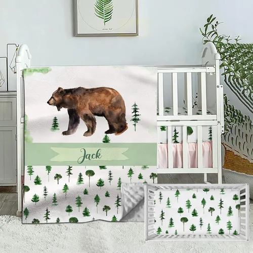 Vista 11 de Juego de ropa de cama personalizado para cuna de bebé, edredón de cuna con nombre personalizado, ropa de cama de ciervo con cuernos, juego de 2