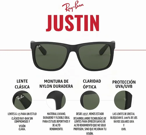 Vista 5 de Ray-Ban RB4165 Justin - Lentes de sol rectangulares