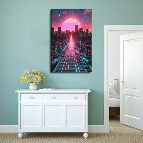Vista 4 de Synthwave Vaporwave Wall Decor – Neon Pink Blue Retro Futuristic Poster Print Canvas Posters Wall Art Bedroom Office Room Decor Gift
