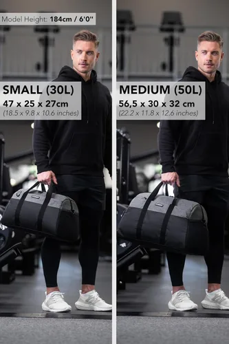 Vista 4 de Fitgriff Bolsa de gimnasio V2 para hombres y mujeres con compartimento para zapatos y artículos húmedos, bolsa de lona para viajes, deportes