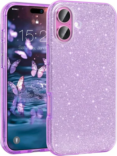 Vista 30 de MATEPROX - Funda compatible con iPhone Air de 6.5' [2025], carcasa protectora de 3 capas con purpurina brillante y tendencia, anti-arañazos y a