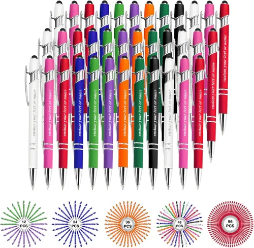 Vista 19 de Bolígrafos personalizados con nombre a granel, juego de bolígrafos personalizados, lápiz capacitivo grabado, logotipo, texto, regalo para negocios