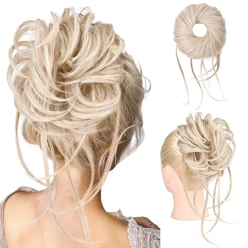 Vista 30 de HOOJIH Pieza de pelo desordenado de moño – Extensiones superlargas despeinadas, cola de caballo ondulada con banda elástica para mujeres y niñas