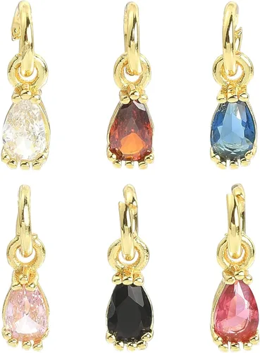 Vista 15 de Ipotkitt - 20 piezas de dijes de cobre con circonita cúbica micropavé en forma de flor con anillo de salto, dijes con forma de planta y flor