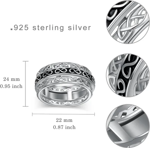 Vista 6 de Anillo de ansiedad de plata de ley 925 con nudo celta giratorio, anti-ansiedad, reducción del estrés, joyería, regalo, regalo de cumpleaños