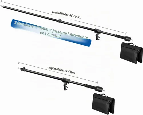 Vista 2 de NEEWER Brazo de trípode, de 35" a 61" (90 a 156cm) con contrapeso de 1.5kg y bolsa de arena, rosca de 1/4" compatible con caja de luz, luz