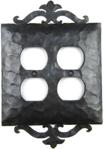 Vista 4 de Cubierta de placa de interruptor doble dúplex de hierro forjado español (negro)