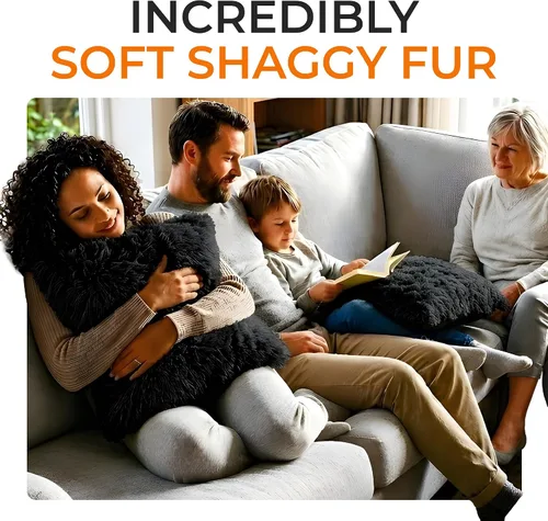 Vista 7 de Cheer Collection Almohadas para sofá y cama, almohadas suaves y peludas con rellenos incluidos, acogedoras almohadas de pelo sintético de pelo Negro