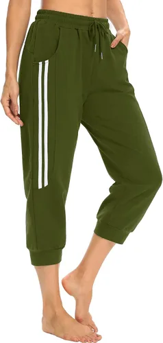 Vista 2 de KaiDi Pantalones capri para mujer, pantalones capri casuales con bolsillos, pantalones capri para yoga, pantalones de entrenamiento con cordón