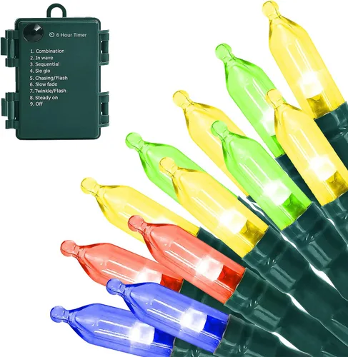 Vista 15 de MASHANG Mini luces, 18 pies, 50 luces LED de Navidad con temporizador y 8 modos, luz de cadena impermeable operada con 3 pilas AAA para decoración