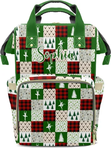 Vista 8 de Mochila de pañales de elefante verde azulado morado con nombre, bolsa multifunción de gran capacidad para mamá, papá, unisex, niño y niña, Diseño 1
