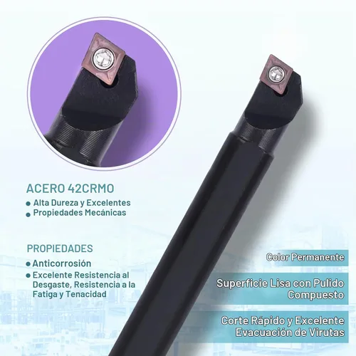 Vista 4 de Juego de 15 piezas de barra perforadora interna indexable para torno - 5 piezas de soporte para herramientas de torno de metal - 10 insertos de 5