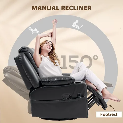 Vista 4 de HOMCOM Silla reclinable giratoria con masaje por vibración y calor, silla ergonómica de gran tamaño con piel sintética, control remoto, reposapiés