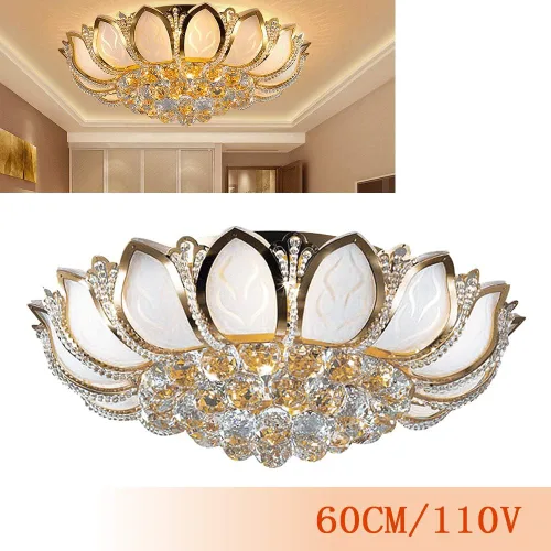 Vista 4 de Lámpara LED de montaje empotrado, lámpara de loto de 110 V, candelabro dorado de lujo, lámpara de techo moderna con luz LED, luz suave, luz de techo