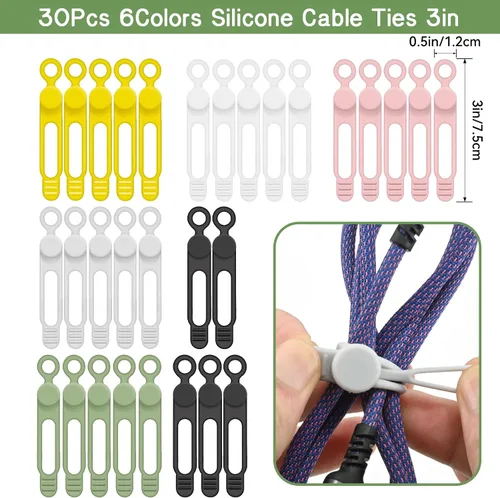 Vista 2 de 30 bridas de silicona para electrónica, 3 pulgadas, organizador de cables reutilizables para cables de carga, cables eléctricos, cables