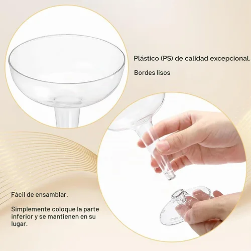 Vista 3 de Hacaroa Paquete de 75 copas de champán de plástico, copas de champán de 4 onzas, vasos de cóctel desechables para fiestas, tazas de postre