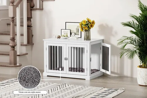 Vista 8 de PUPETPO Jaula para Perros Estilo Mueble con Cojín, Perrera para Perros Mediana, Jaulas para Mascotas, Jaula para Perros para Perros Pequeños y Blanco