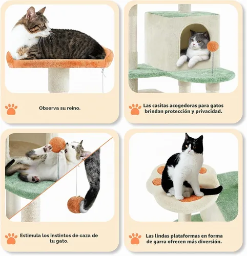 Vista 4 de Yaheetech Torre de árbol para gatos de 57.5 pulgadas, centro de actividades multifuncional con plataforma en forma de pata de gato, postes