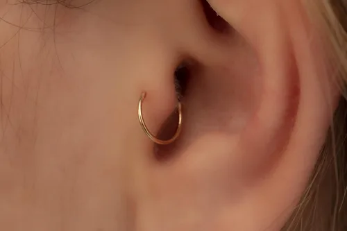Vista 4 de Aretes de aro de oro de plata – Aretes de aro para mujer, dos piezas de aros de plata fina rellenos de oro, aro de hélice, anillo de tragus, aro