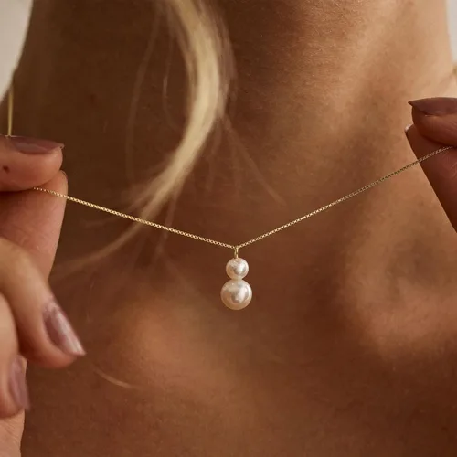 Vista 4 de Collares de perlas doradas para mujer, a la moda. Collar delicado chapado en oro de 14 K, sencillo y en capas, ideal como joyería para bodas