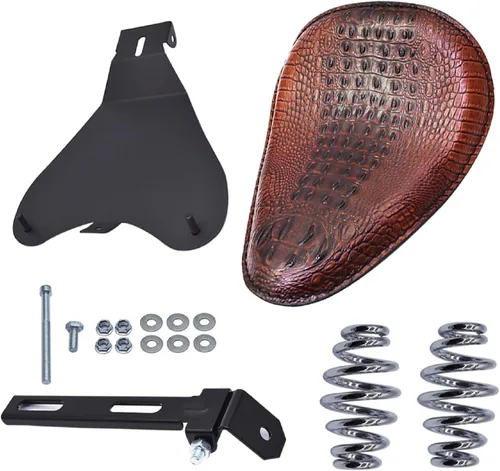 Vista 8 de labwork Cojín de cuero estilo cocodrilo para motocicleta, asiento individual con amortiguador, placa base de resorte, repuesto para Chopper Bobber