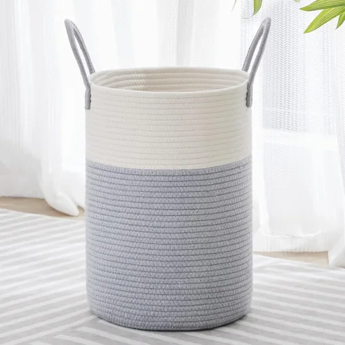 Vista 48 de VIPOSCO Cesta de lavandería tejida pequeña de 30L, color marrón y blanco