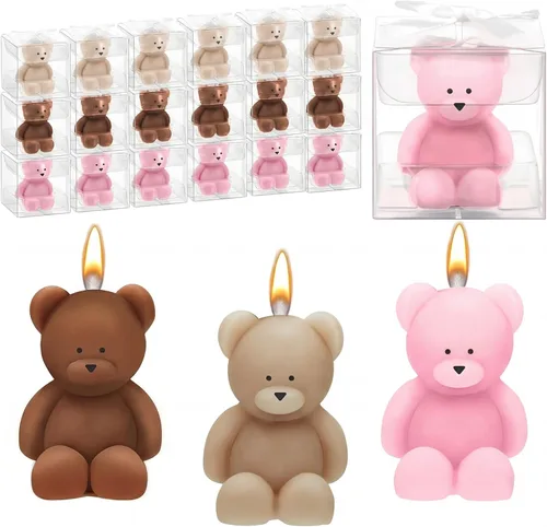 Vista 10 de 15 velas de oso para baby shower, regalos de fiesta de oso invitado, velas de baby shower, a granel para regalos decoraciones de fiesta (rosa, azul)