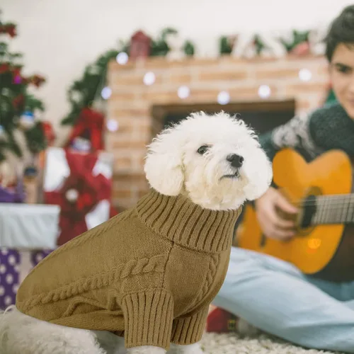 Vista 22 de Queenmore - Suéter de punto trenzado con cuello alto para perros pequeños, para climas fríos, para chihuahua, bulldog, teckel, carlino y yorkie, XS